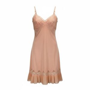 Vintage Peach Lace Slip Dress Pleated Hem Nylon Lingerie Fairycore Y2K Coquette